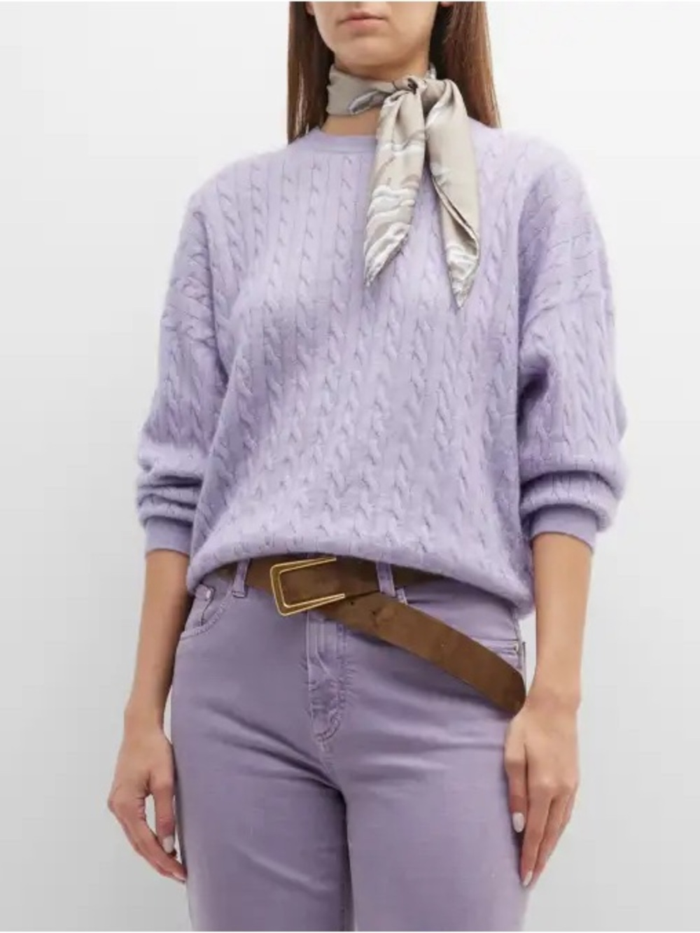 Brunello Cucinelli Lilac Cable-Knit Crewneck Sweater - Picture 3 of 14